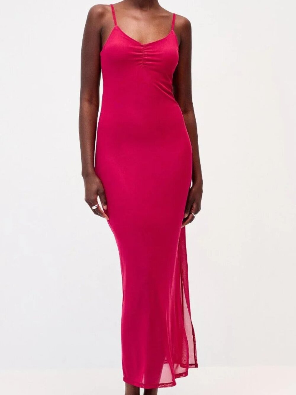 Only Ruched bodice mesh maxi dress